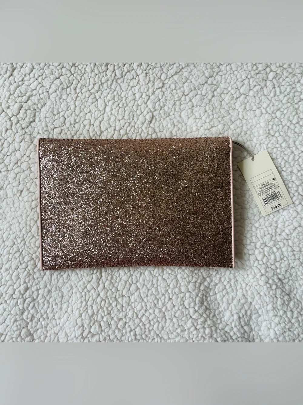 a new day Glitter Envelope Clutch - Rose Gold with Pink Trim